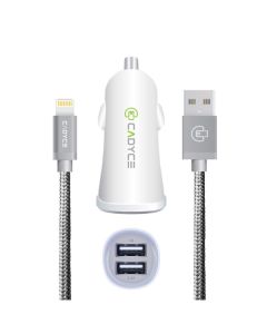 Cadyce CA-CCL1(CA-CCLG) 3.4A Dual Car Charger with 1-Meter Lightening Cable (Silver)