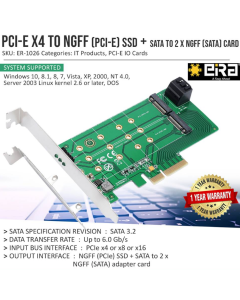 Eiratek PCIe x4 to NGFF (PCIe) SSD SATA to 2 x NGFF (SATA) Card 2B1M